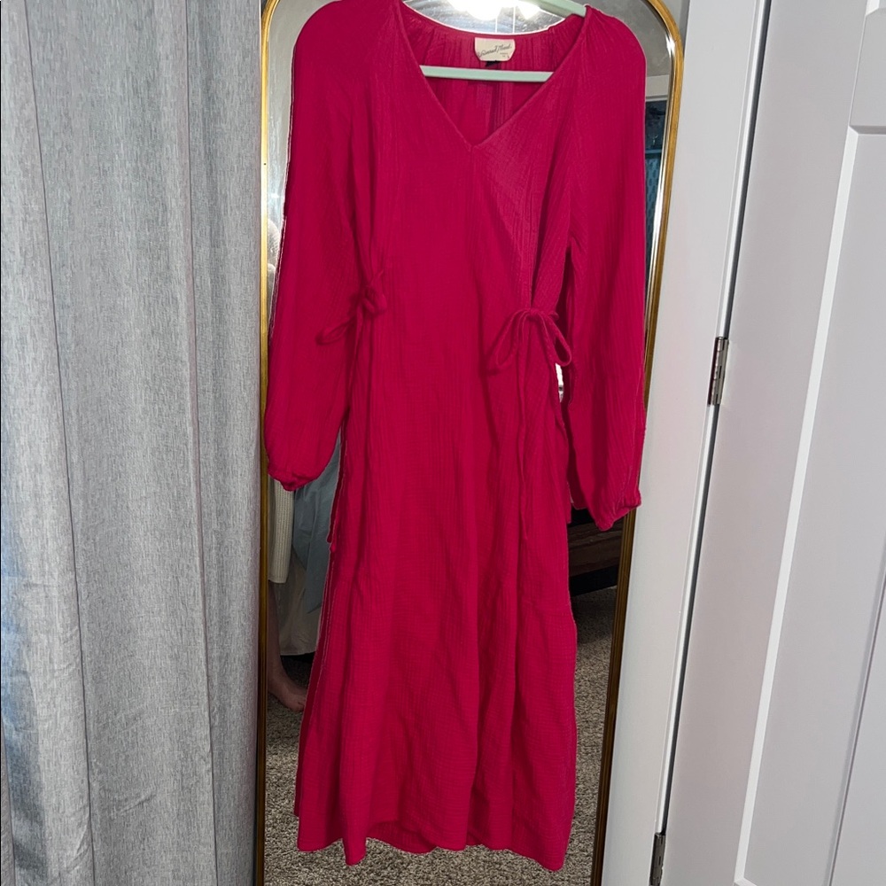 Universal Thread Fuchsia Long Sleeve Wrap Midi Dress